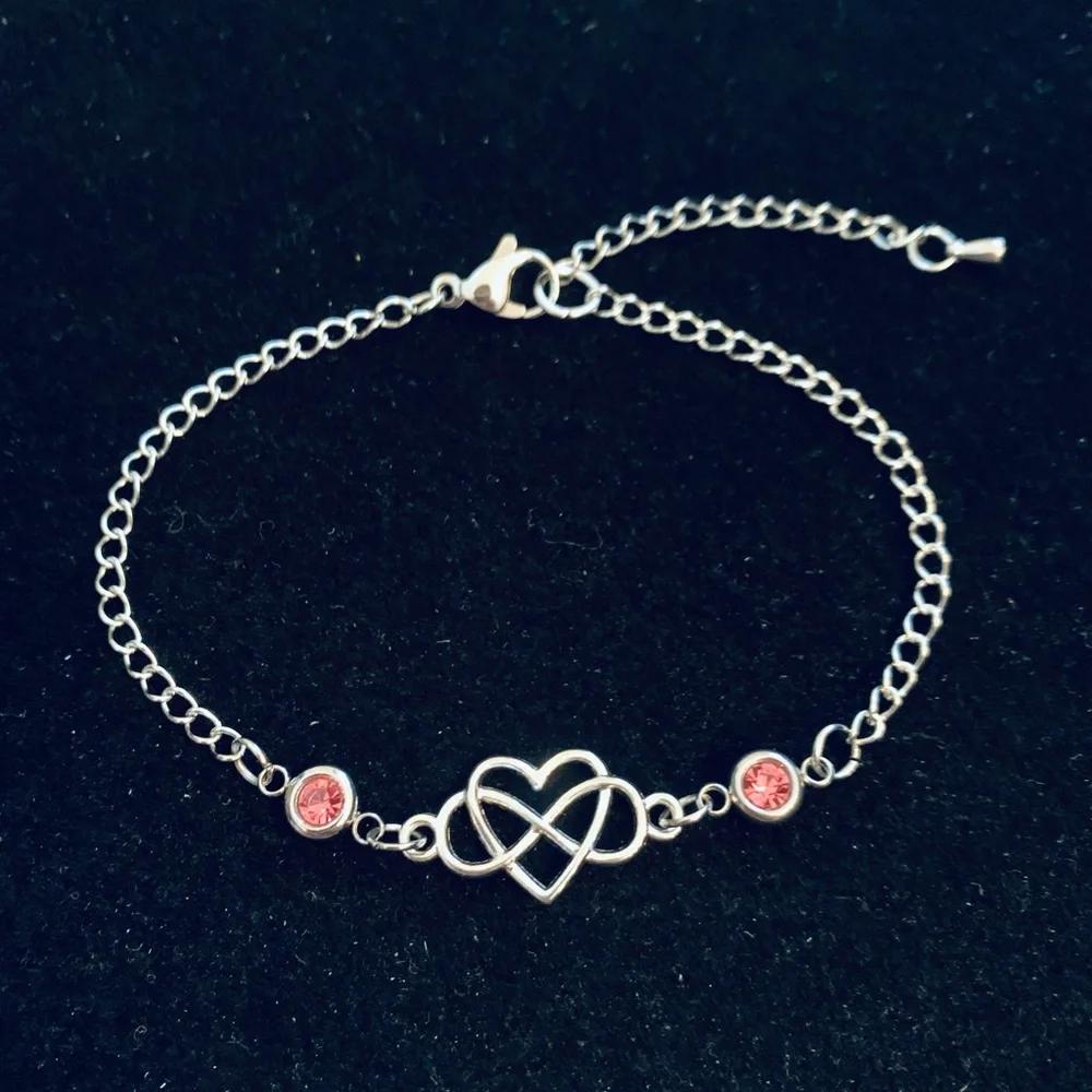 Infinity Heart chain bracelet or anklet with birthstone charms